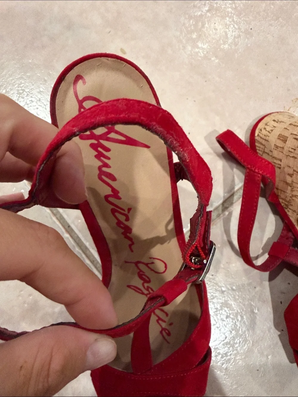 American rag Red Suede T-Strap Wedge Sandals size 7.5 @@@